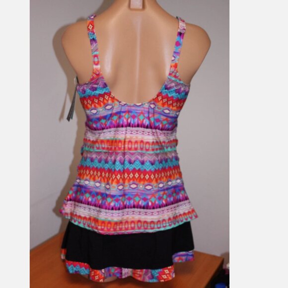 NWT Profile Swimsuit Tankini Bikini 2pc set Plus Sz 22W Multi Skirt - Picture 4 of 5